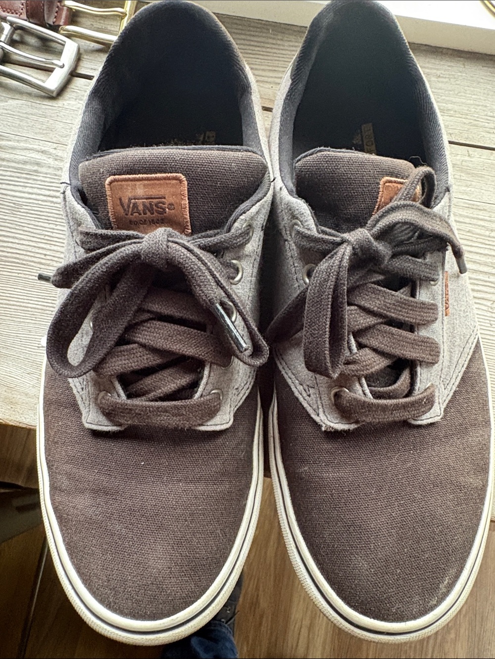 Vans Brown and Gray Canvas Low-Top Sneakers